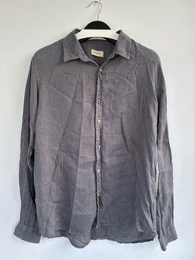 Lafaurie Men's Casual Long-Sleeve Linen Button-Down Shirt in Gray Large